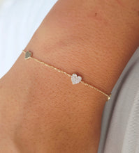 Load image into Gallery viewer, Three Hearts of Love Dainty Bracelet - 14K Yellow Gold