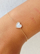Load image into Gallery viewer, Mother of Pearl Diamond Heart Dainty Bracelet - 14K Yellow Gold