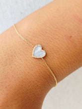 Load image into Gallery viewer, Mother of Pearl Diamond Heart Dainty Bracelet - 14K Yellow Gold