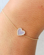 Load image into Gallery viewer, Mother of Pearl Diamond Heart Dainty Bracelet - 14K Yellow Gold