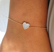 Load image into Gallery viewer, Mother of Pearl Diamond Heart Dainty Bracelet - 14K Yellow Gold