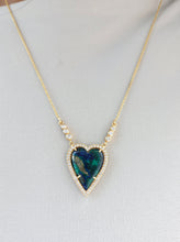 Load image into Gallery viewer, Azurite Malachite Heart Necklace with Diamonds - 14K Yellow Gold