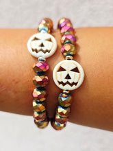 Load image into Gallery viewer, Howlite Pumpkin on Autumn Sparkle Crystal Beaded Bracelet - Elena Michele