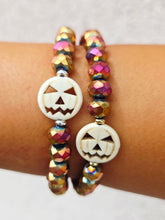 Load image into Gallery viewer, Howlite Pumpkin on Autumn Sparkle Crystal Beaded Bracelet - Elena Michele