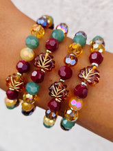 Load image into Gallery viewer, Leaf on Mixed Autumn Crystal Beaded Bracelet - Elena Michele