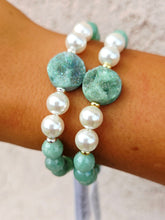 Load image into Gallery viewer, Druzy on Mystic Aventurine with Pearl Beaded Bracelet - Elena Michele