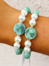 Load image into Gallery viewer, Druzy on Mystic Aventurine with Pearl Beaded Bracelet - Elena Michele