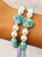 Load image into Gallery viewer, Druzy on Mystic Aventurine with Pearl Beaded Bracelet - Elena Michele