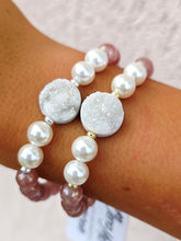 Load image into Gallery viewer, Druzy on Strawberry Quartz with Pearl Beaded Bracelet - Elena Michele