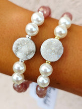 Load image into Gallery viewer, Druzy on Strawberry Quartz with Pearl Beaded Bracelet - Elena Michele