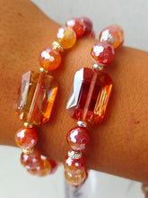 Load image into Gallery viewer, Orange Rectangle Crystal on Twilight Truffle with Amethyst Beaded Bracelet - Elena Michele