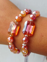 Load image into Gallery viewer, Orange Rectangle Crystal on Twilight Truffle with Amethyst Beaded Bracelet - Elena Michele