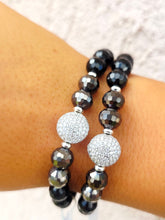 Load image into Gallery viewer, Pave Coin on Onyx &amp; Charcoal Crystal Beaded Bracelet - Elena Michele