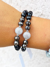 Load image into Gallery viewer, Pave Coin on Onyx &amp; Charcoal Crystal Beaded Bracelet - Elena Michele