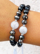 Load image into Gallery viewer, Pave Coin on Onyx &amp; Charcoal Crystal Beaded Bracelet - Elena Michele