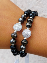 Load image into Gallery viewer, Pave Coin on Onyx &amp; Charcoal Crystal Beaded Bracelet - Elena Michele