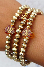 Load image into Gallery viewer, Leaf on Gold Crystal Rondelle Beaded Bracelet - Elena Michele