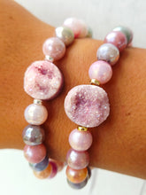 Load image into Gallery viewer, Pink Druzy on Multi Colored Glass Beaded Bracelet - Elena Michele