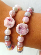 Load image into Gallery viewer, Pink Druzy on Multi Colored Glass Beaded Bracelet - Elena Michele