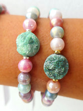 Load image into Gallery viewer, Green Druzy on Multi Colored Glass Beaded Bracelet - Elena Michele
