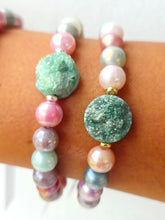 Load image into Gallery viewer, Green Druzy on Multi Colored Glass Beaded Bracelet - Elena Michele