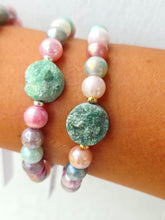 Load image into Gallery viewer, Green Druzy on Multi Colored Glass Beaded Bracelet - Elena Michele