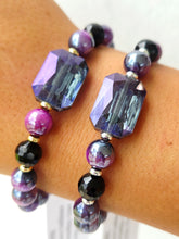 Load image into Gallery viewer, Purple Rectangle Crystal on Purple Tigers Eye Beaded Bracelet - Elena Michele