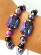 Load image into Gallery viewer, Purple Rectangle Crystal on Purple Tigers Eye Beaded Bracelet - Elena Michele