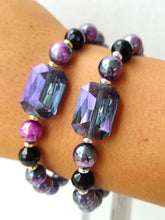 Load image into Gallery viewer, Purple Rectangle Crystal on Purple Tigers Eye Beaded Bracelet - Elena Michele