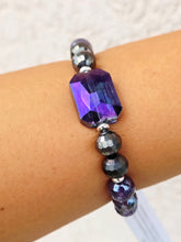 Load image into Gallery viewer, Purple AB Rectangle Crystal on Mystic Amethyst Beaded Bracelet - Elena Michele