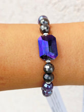 Load image into Gallery viewer, Purple AB Rectangle Crystal on Mystic Amethyst Beaded Bracelet - Elena Michele