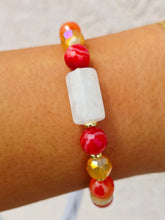 Load image into Gallery viewer, Crystal Quartz Cylinder on Bright Orange Banded Agate Beaded Bracelet - Elena Michele