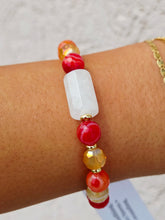 Load image into Gallery viewer, Crystal Quartz Cylinder on Bright Orange Banded Agate Beaded Bracelet - Elena Michele