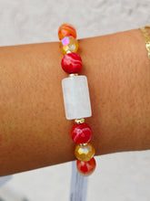 Load image into Gallery viewer, Crystal Quartz Cylinder on Bright Orange Banded Agate Beaded Bracelet - Elena Michele