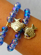 Load image into Gallery viewer, Goldfish on Blue Disco Beaded Bracelet - Elena Michele