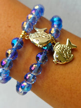 Load image into Gallery viewer, Goldfish on Blue Disco Beaded Bracelet - Elena Michele