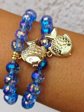 Load image into Gallery viewer, Goldfish on Blue Disco Beaded Bracelet - Elena Michele
