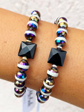 Load image into Gallery viewer, Onyx Square Crystal on DZI Black Agate Beaded Bracelet - Elena Michele