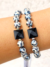 Load image into Gallery viewer, Onyx Square Crystal on Evil Eye Agate Beaded Bracelet - Elena Michele