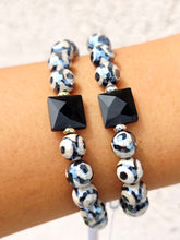 Load image into Gallery viewer, Onyx Square Crystal on Evil Eye Agate Beaded Bracelet - Elena Michele