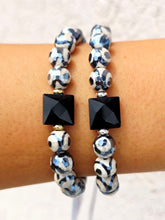 Load image into Gallery viewer, Onyx Square Crystal on Evil Eye Agate Beaded Bracelet - Elena Michele