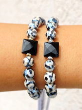 Load image into Gallery viewer, Onyx Square Crystal on Evil Eye Agate Beaded Bracelet - Elena Michele