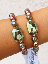 Load image into Gallery viewer, Green AB Rectangle Crystal on  Mystic Golden Brown Agate Beaded Bracelet - Elena Michele