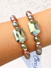 Load image into Gallery viewer, Green AB Rectangle Crystal on  Mystic Golden Brown Agate Beaded Bracelet - Elena Michele