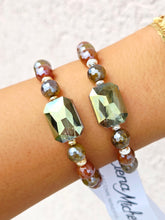 Load image into Gallery viewer, Green AB Rectangle Crystal on  Mystic Golden Brown Agate Beaded Bracelet - Elena Michele