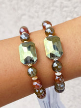 Load image into Gallery viewer, Green AB Rectangle Crystal on  Mystic Golden Brown Agate Beaded Bracelet - Elena Michele