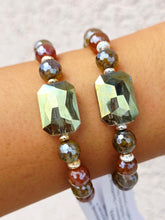 Load image into Gallery viewer, Green AB Rectangle Crystal on  Mystic Golden Brown Agate Beaded Bracelet - Elena Michele