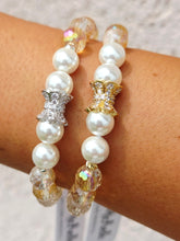 Load image into Gallery viewer, Vintage Pave Center on Citrine, Mother of Pearl Beaded Bracelet - Elena Michele