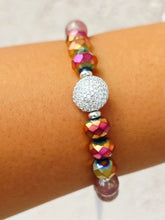 Load image into Gallery viewer, Silver Pave Coin on Strawberry Quartz Beaded Bracelet - Elena Michele