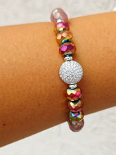 Load image into Gallery viewer, Silver Pave Coin on Strawberry Quartz Beaded Bracelet - Elena Michele